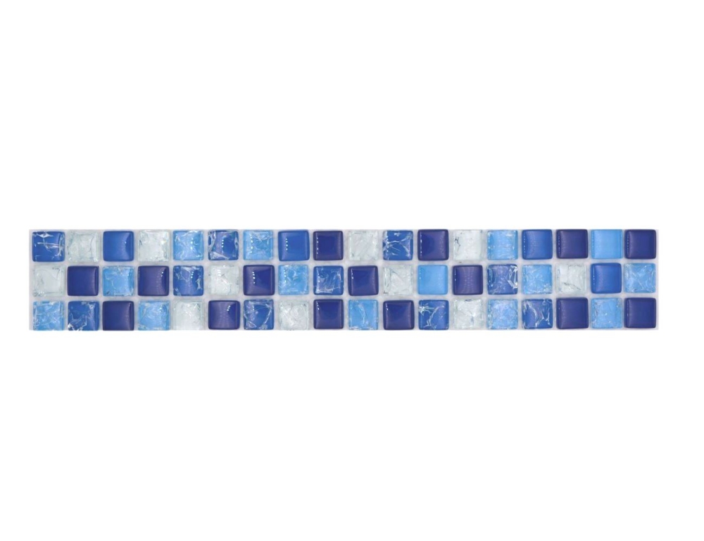 Mosaik Borde Bordüre Glasmosaik bebrochen mix weiss blau