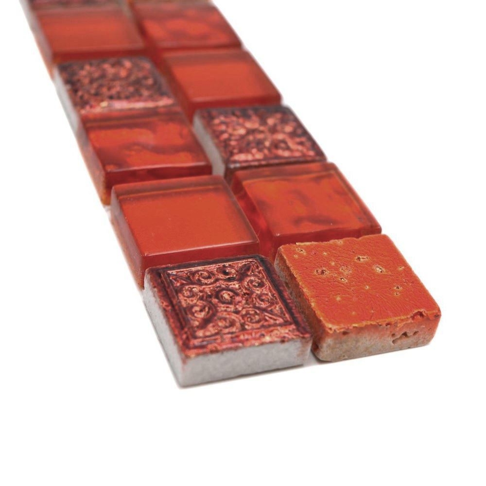 Mosaik Borde Bordüre Glasmosaik Resin mix rot Struktur
