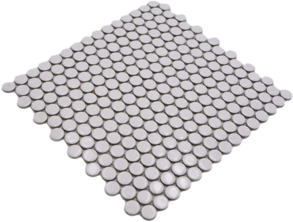 Mosaik Knopfmosaik Kuechenrueckwand uni weiss glaenzend Keramik Rundoptik