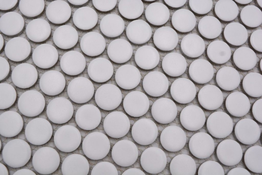 Preview: Knopfmosaik Rundmosaik Loop Penny weiß matt Keramik 10-0111