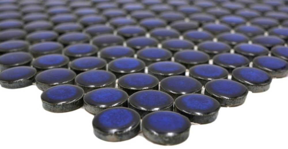 Button mosaic Round mosaic Loop Penny cobalt blue shiny ceramic 10-0405