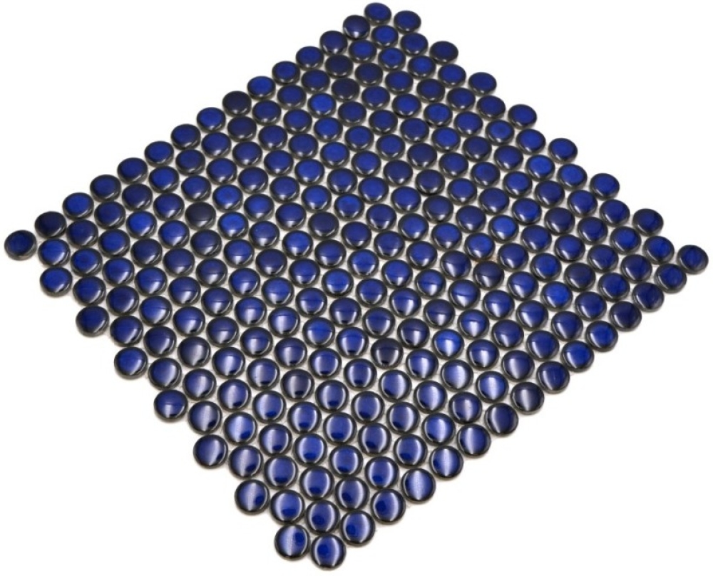 Preview: Knopfmosaik Rundmosaik Loop Penny kobaltblau glänzend Keramik 10-0405