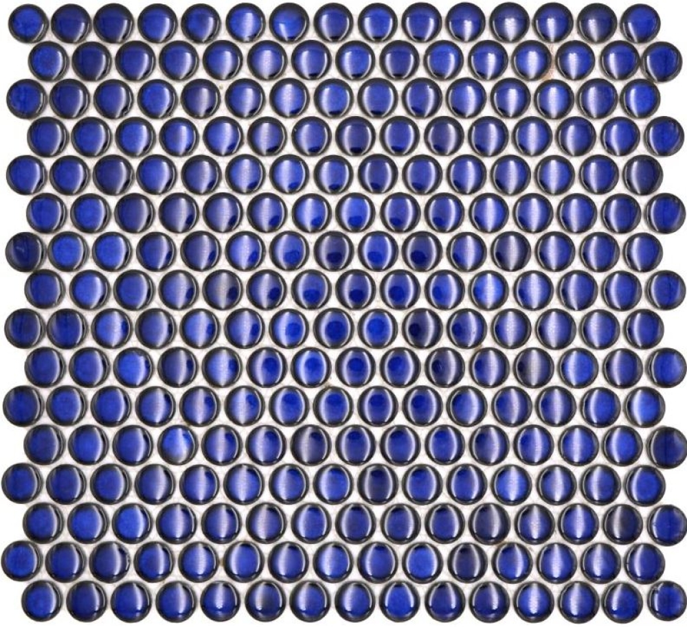 Preview: Boton mosaico uni azul cobalto ceramica brillante aspecto redondo