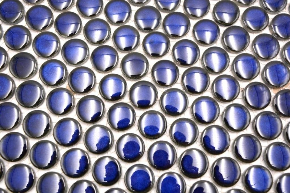 Preview: Boton mosaico uni azul cobalto ceramica brillante aspecto redondo
