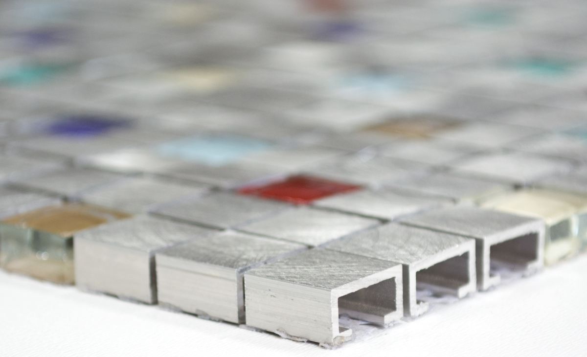 Mosaik Fliese Aluminium Glasmosaik mix silber mit bunt Wand 49-a702_b1Matte 
