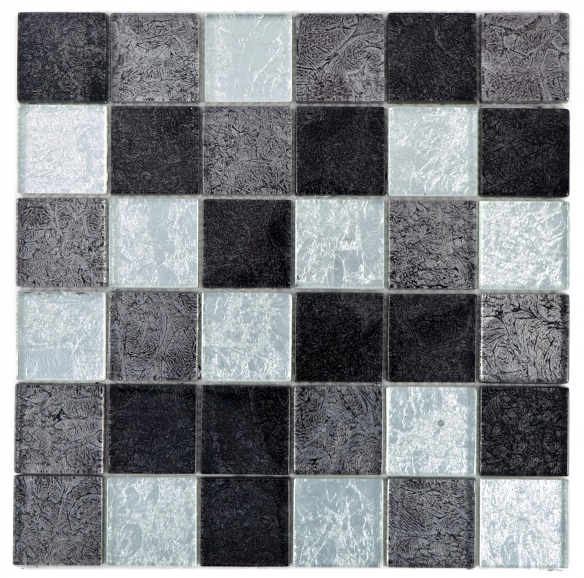 Mosaik Fliese silber Struktur schwarz quadratisch Glasmosaik WB126-1784 1Matte 
