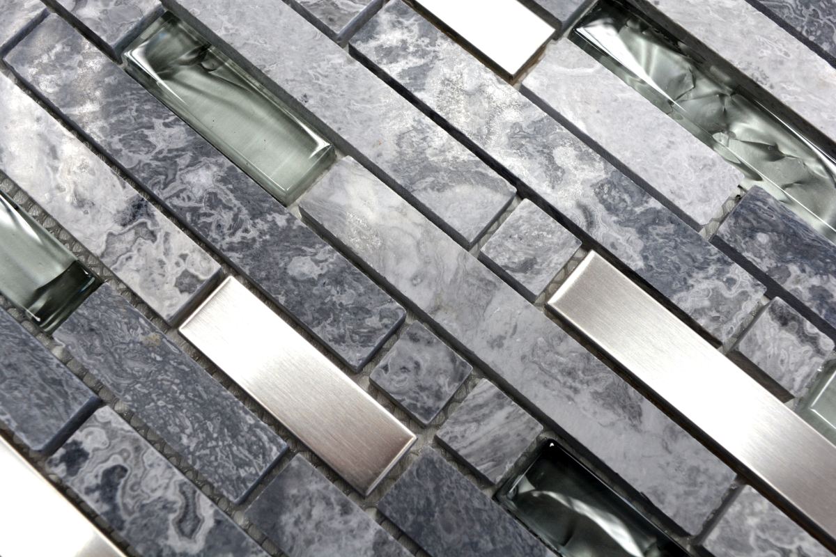 Mosaik Fliese Transluzent Edelstahl grau Verbund Glas 87-MV778_f10 Matten 