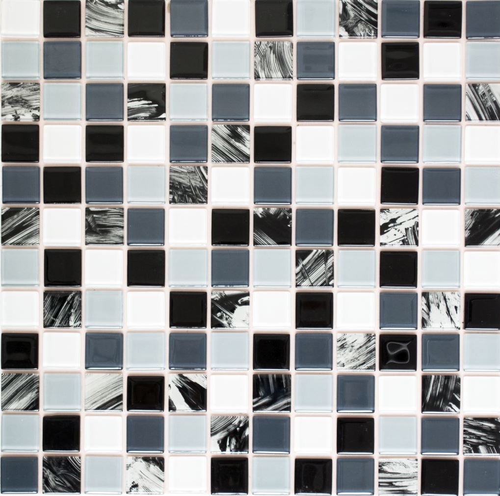 ES-52-28542_b Mosaikfliese Glasmosaik schwarz grau weiß Mix in 20x20x4m Art