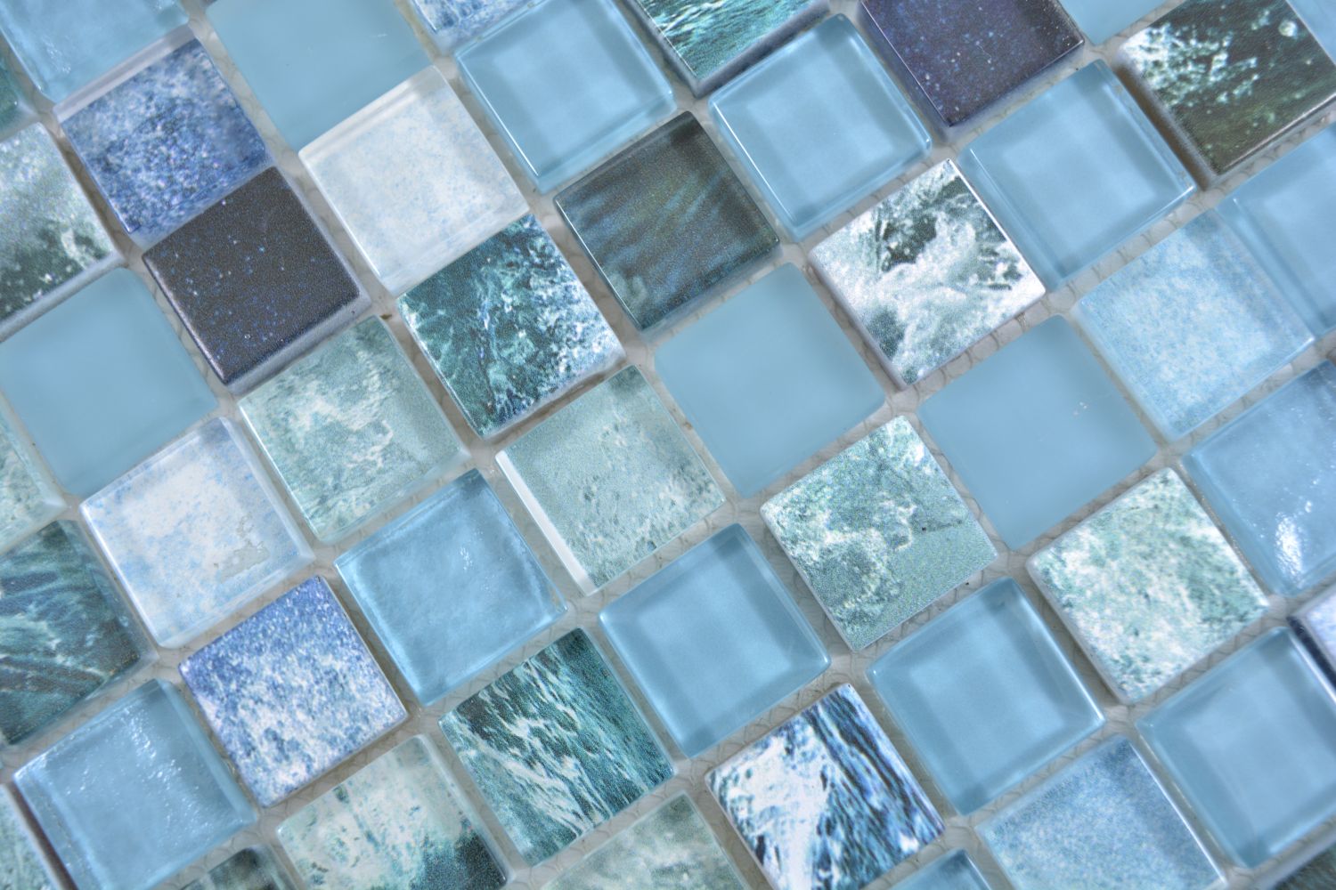 64-0409_f1qm Glasmosaik blau türkis Mosaikfliese in 25x25x4mm Bad Dusche Art 
