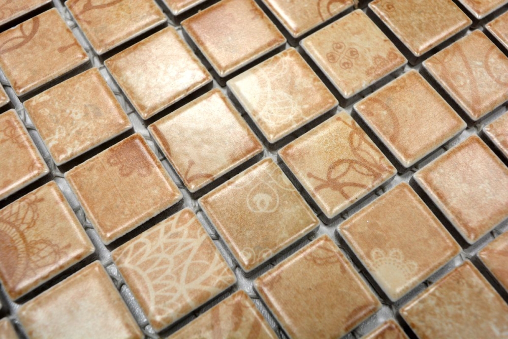 Keramik Mosaik Retro Fliese Keramikmosaik beige Fliesenspiegel Küche 18D-1412