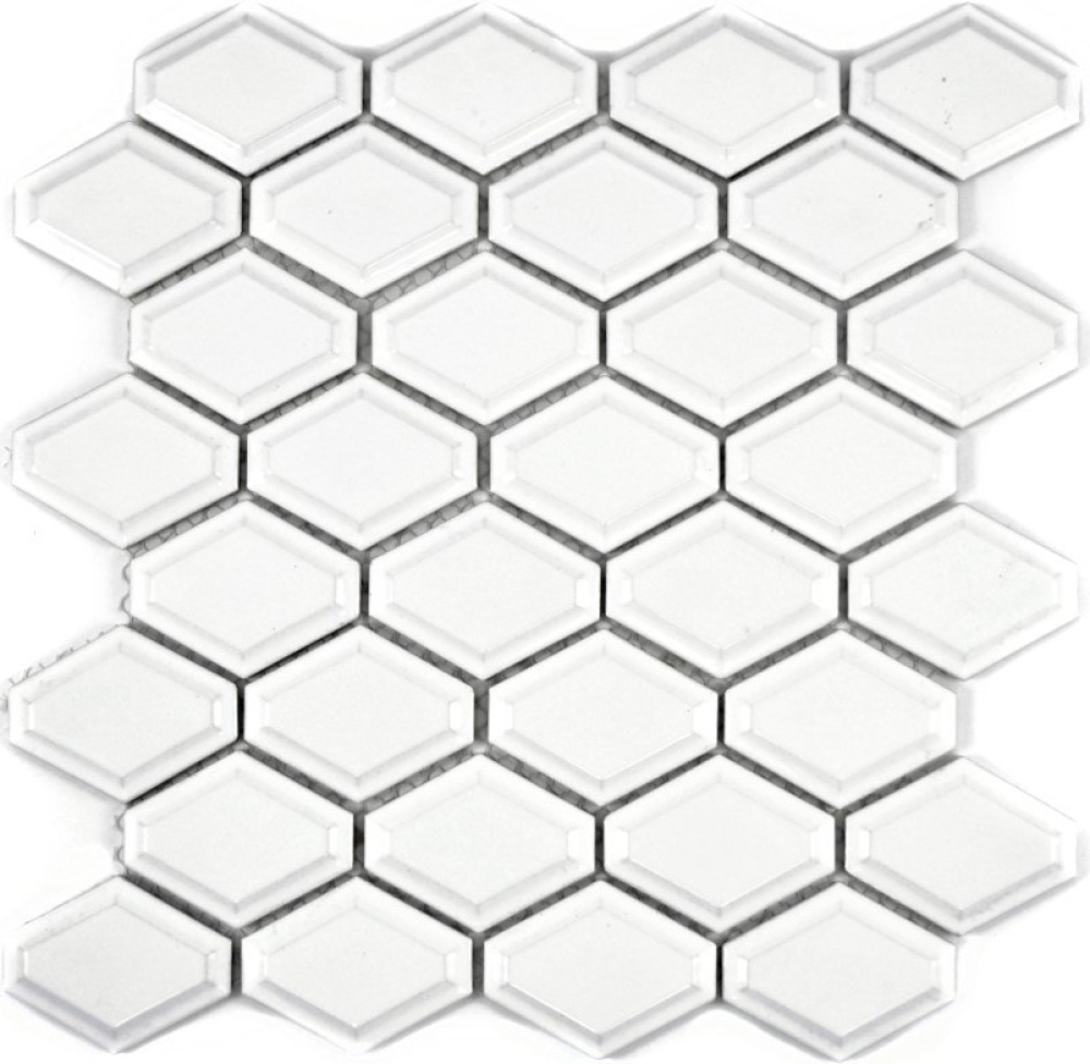 Retro Mosaik Fliese Keramik Diamant weiß matt 13MD-0111