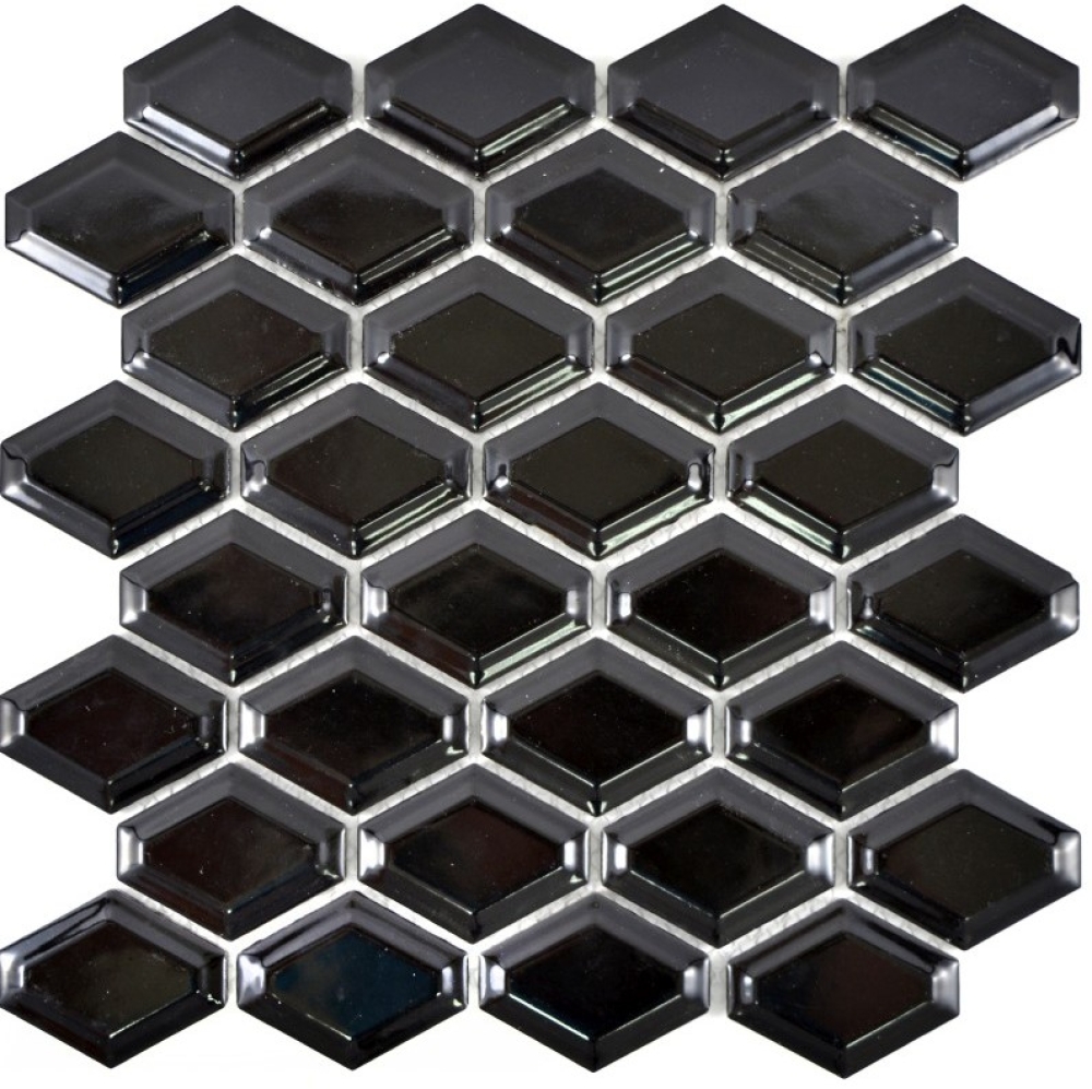 Retro Mosaik Fliese Keramik Diamant schwarz glänzend 13MD-0301