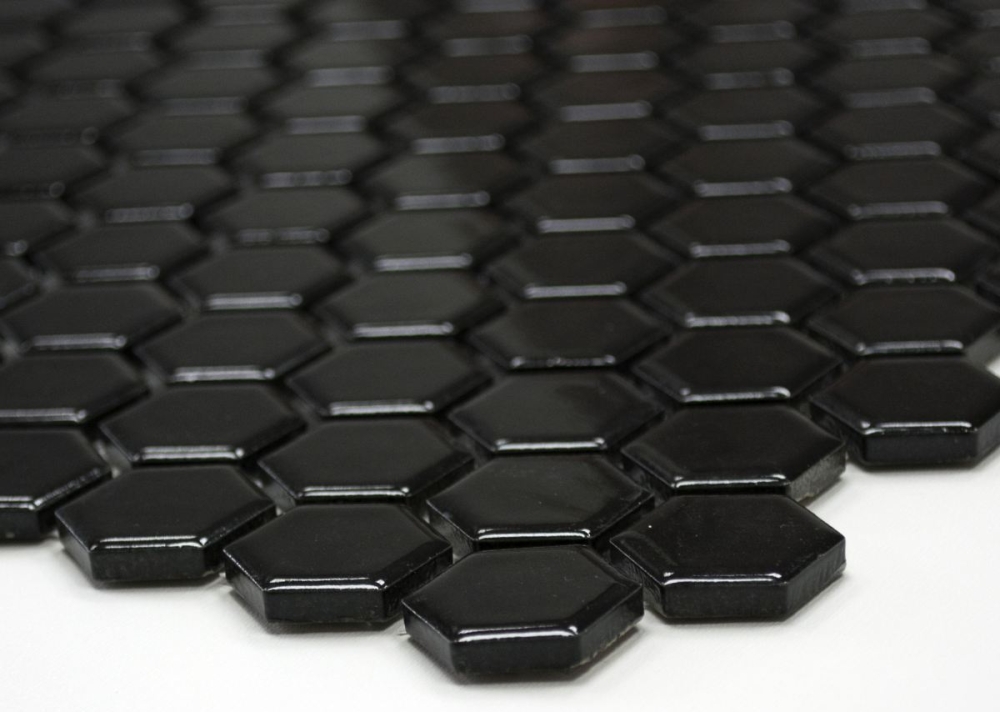 Mosaik Fliese Keramikmosaik Hexagon schwarz glänzend 11A-0302