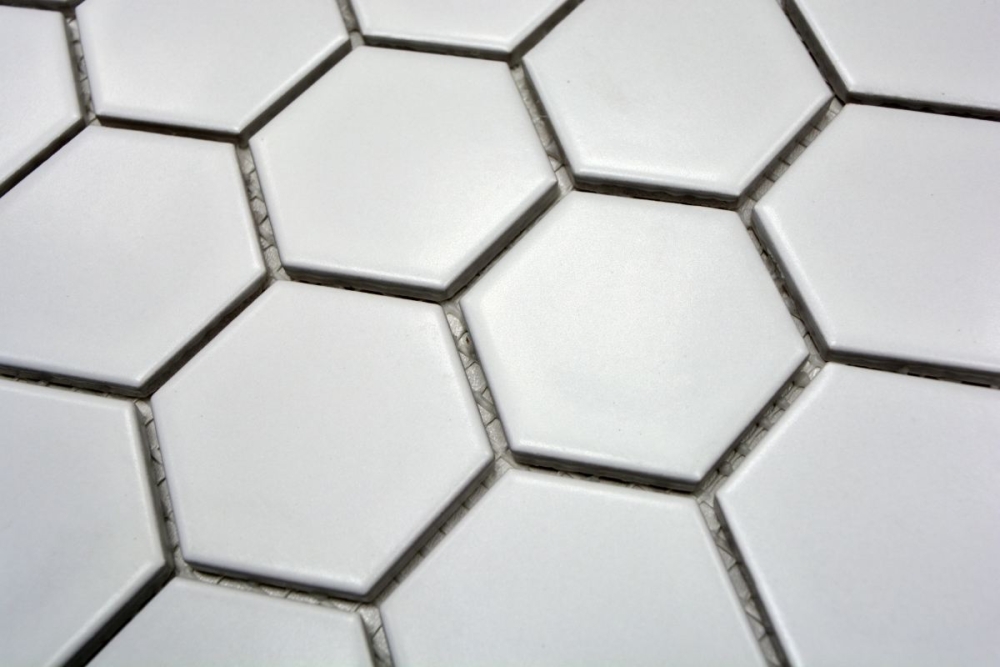 Mosaik Fliese Keramikmosaik Hexagon weiß matt 11B-0111