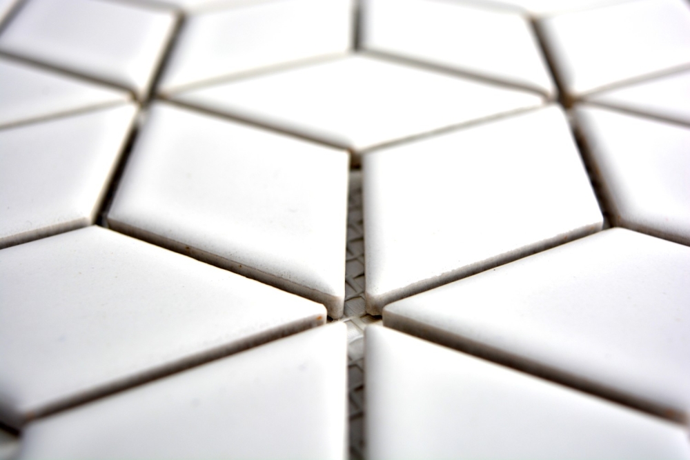 13-OV01_b Mosaik Fliese 3D Würfel weiß/schwarz glänzend Wand Boden Duschwand