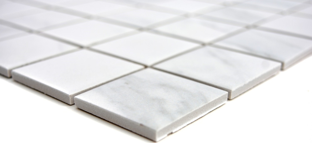 Mosaik Fliese Carrara weiss graue marmorierte Steinoptik Keramikmosaik 14-0102