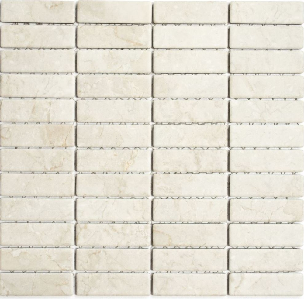 Mosaik Fliese Keramikmosaik Stäbchen beige gelb Travertin Steinoptik 24-STSO45