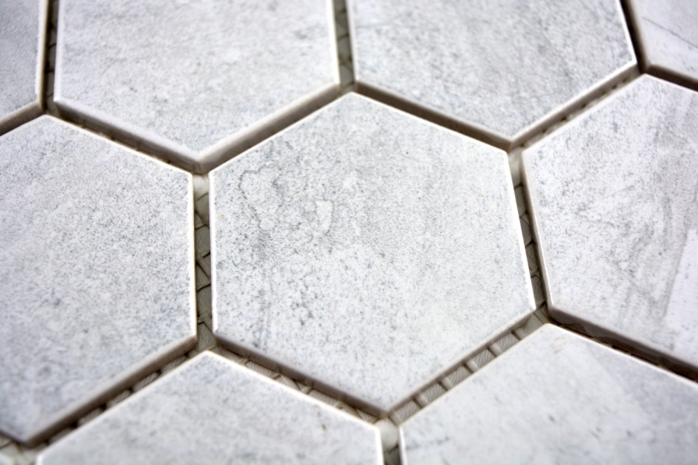 Mosaik Fliese Keramikmosaik Hexagon Travertin grau matt 11G-0202