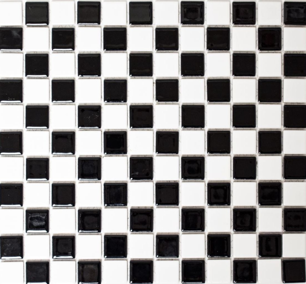 Keramik Mosaik Fliese Keramikmosaik schachbrett schwarz weiß glänzend 18-0306