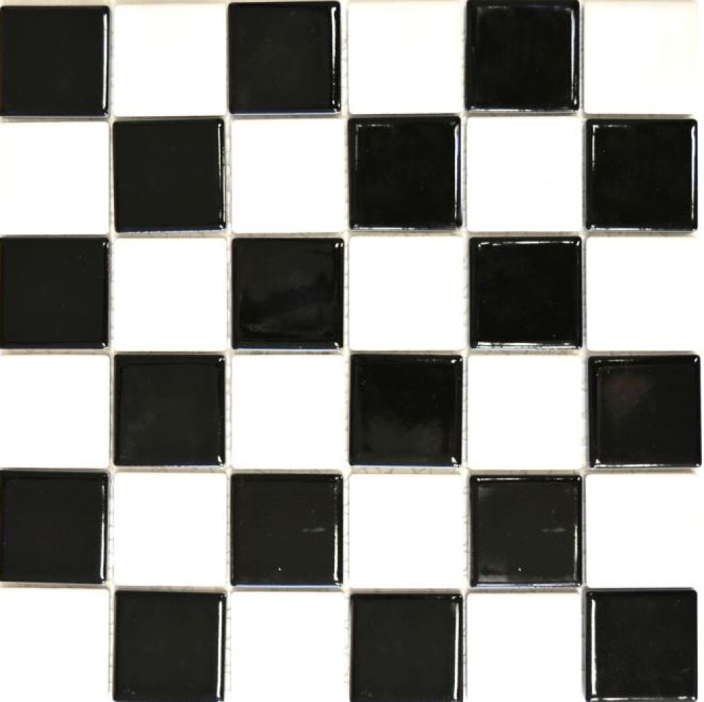 Mosaik Fliese Keramik Schachbrett schwarz/weiß glänzend Wand Boden 16-CD200_b 