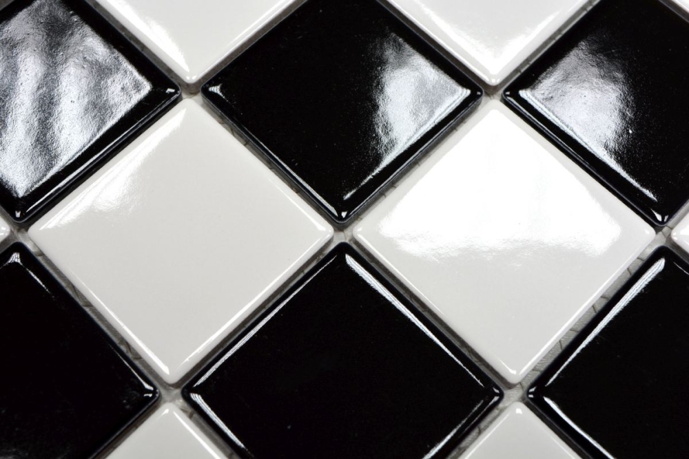 Mosaik Fliese Schachbrett schwarz weiß glänzend Keramikmosaik 16-CD200