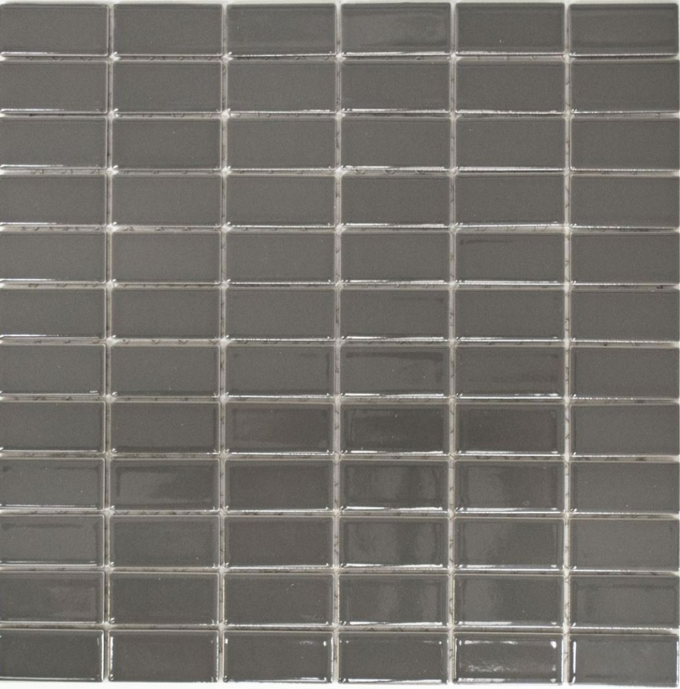 Mosaik Fliese Keramikmosaik metallgrau glänzend Riemchen Stäbchen 24B-0204