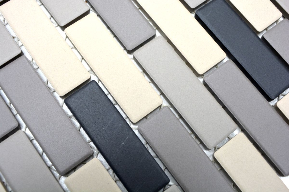 Keramikmosaik Rutschhemmung R10 hellbeige grau Brick unglasiert 26-0206-R10