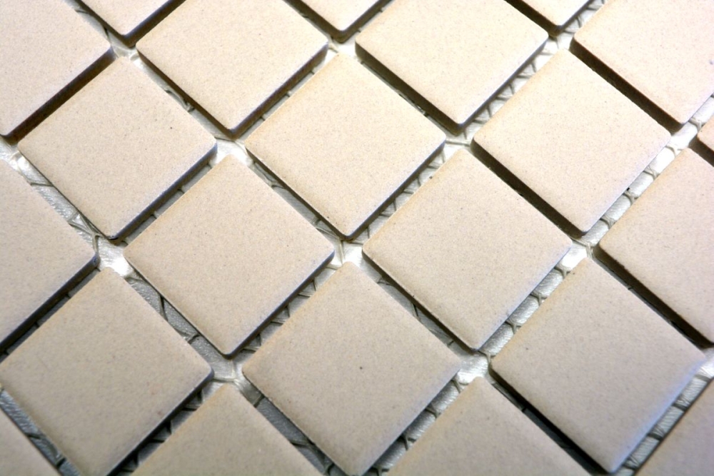 Mosaik Quadrat uni hellbeige unglasiert Keramik matt R10