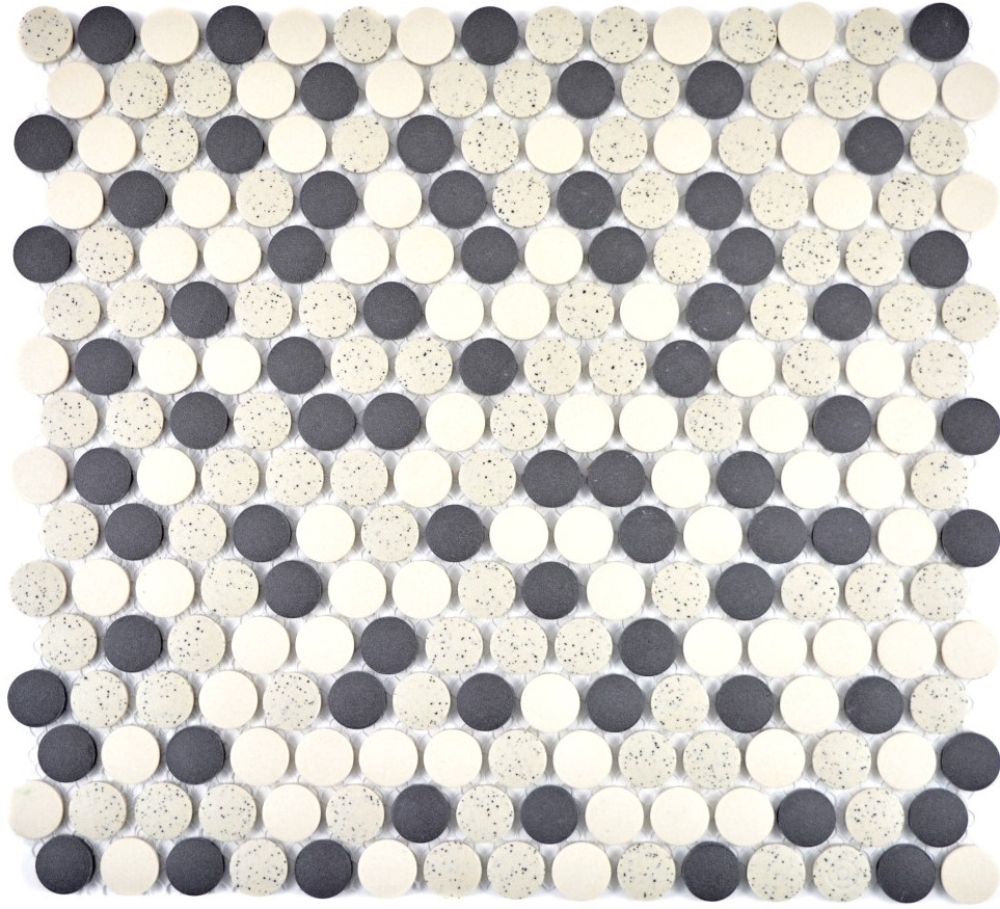 Mosaico ceramico antideslizante beige negro boton sin esmaltar 10-0113-R10