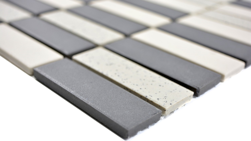 Mosaik Kreuzverbandoptik Keramik unglasiert mix beige schwarz matt - 10 Mosaikblaetter