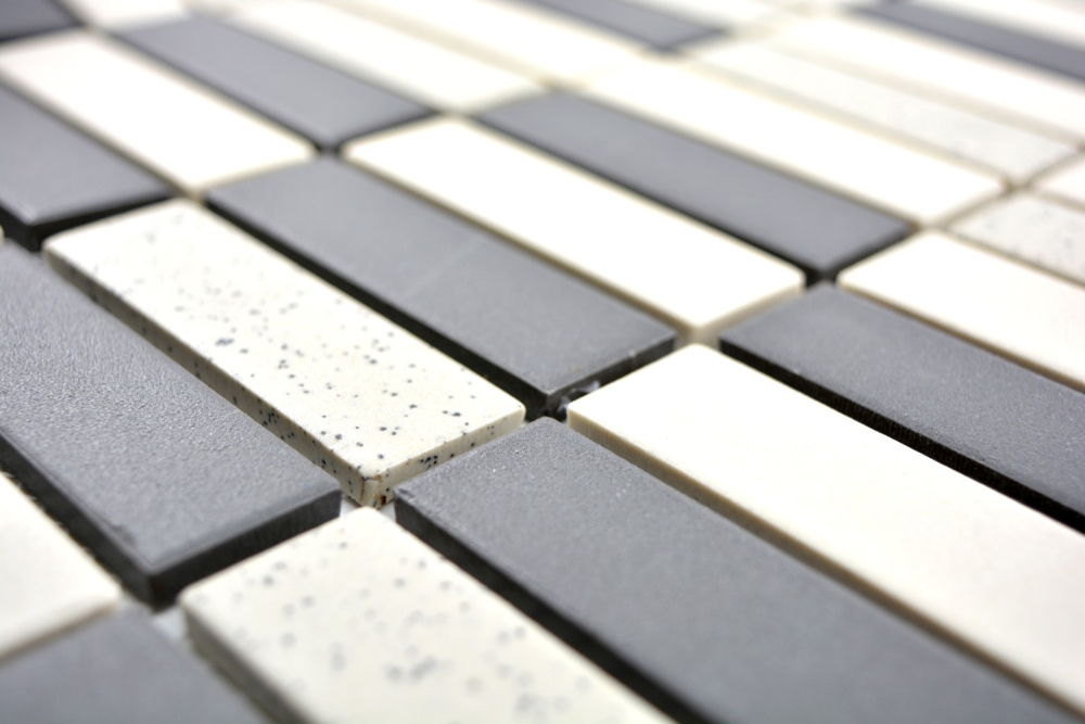 Mosaik Kreuzverbandoptik Keramik unglasiert mix beige schwarz matt - 10 Mosaikblaetter
