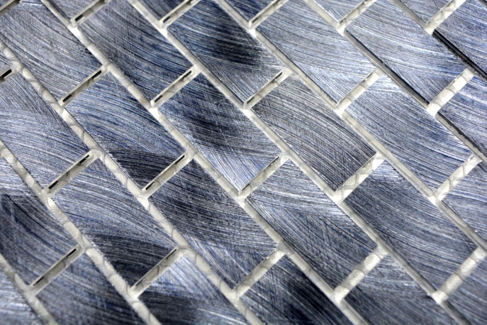 Mosaik Fliese Aluminiummosaik Schwarz Brickoptik Gebürstet Fliesenspiegel Wandfliese - 48-0304