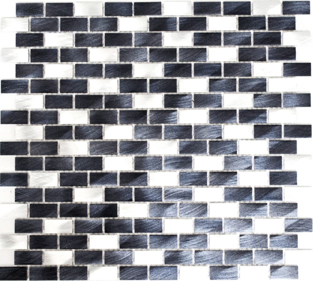 Mosaik Mauerverbandoptik Aluminium mix schwarz matt - 10 Mosaikblaetter
