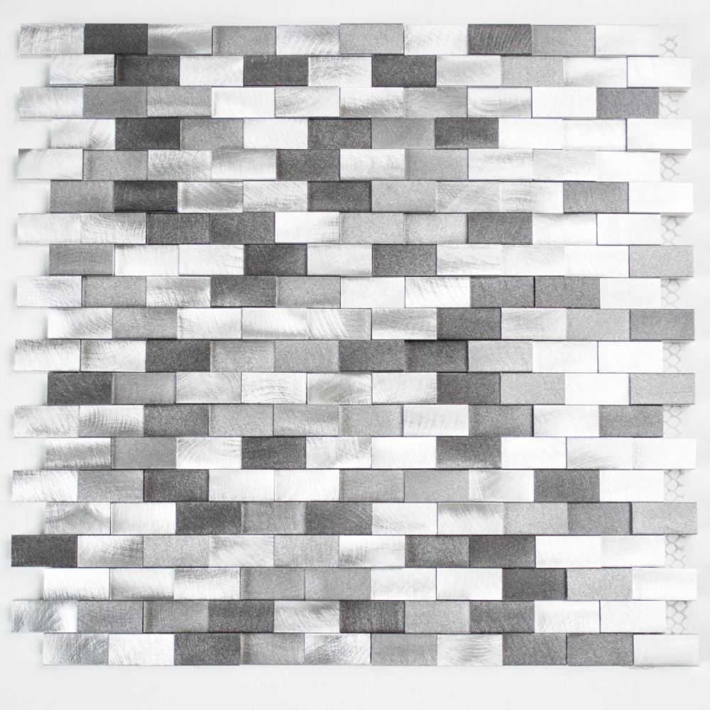 Mosaik Fliese Aluminiummosaik Silber Grau Anthrazit Brick Gebürstet Wandverkleidung - 49-0208