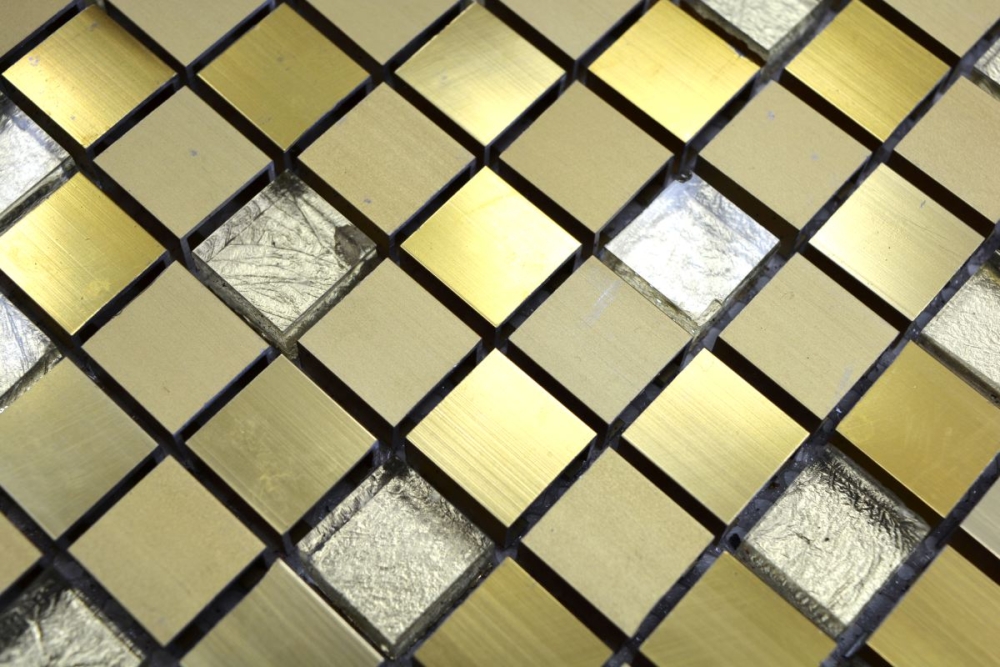 Mosaik Fliese Aluminiummosaik Glasmosaik Gold Klar Fliesenspiegel Wandverkleidung - 49-A307