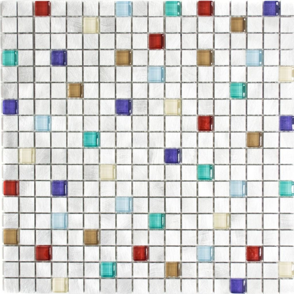 Mosaique Carreau aluminium Mosaique verre Argent Multicolore - 10 feuilles de mosaique