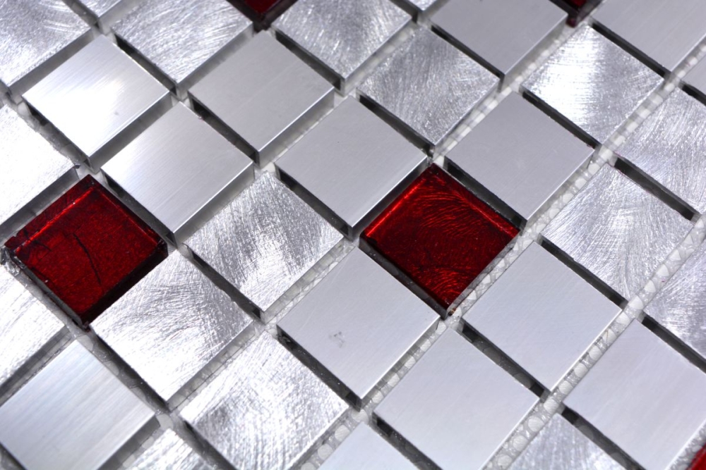 Mosaik Fliese Aluminiummosaik Glasmosaik Silber Rot Gebürstet Wanverkleidung Küchenfliese - 49-O301F