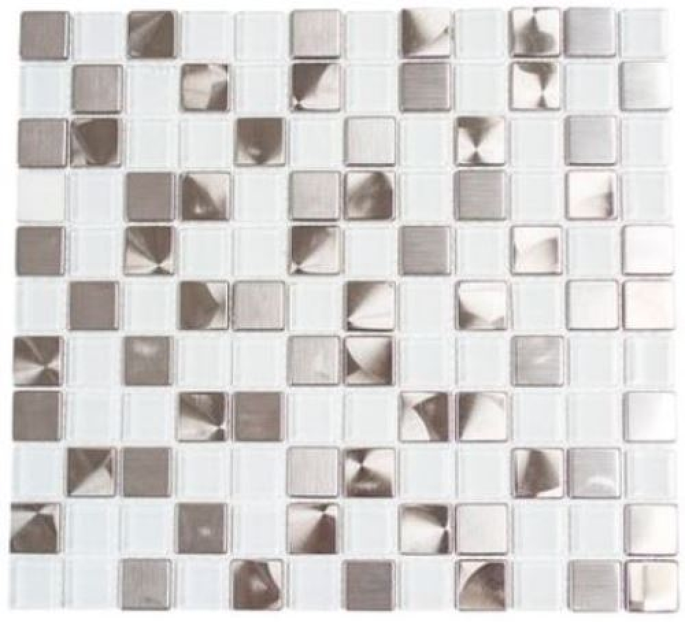 Mosaik Mix Transluzent Edelstahl mix weiss klar glaenzend - 10 Mosaikblaetter