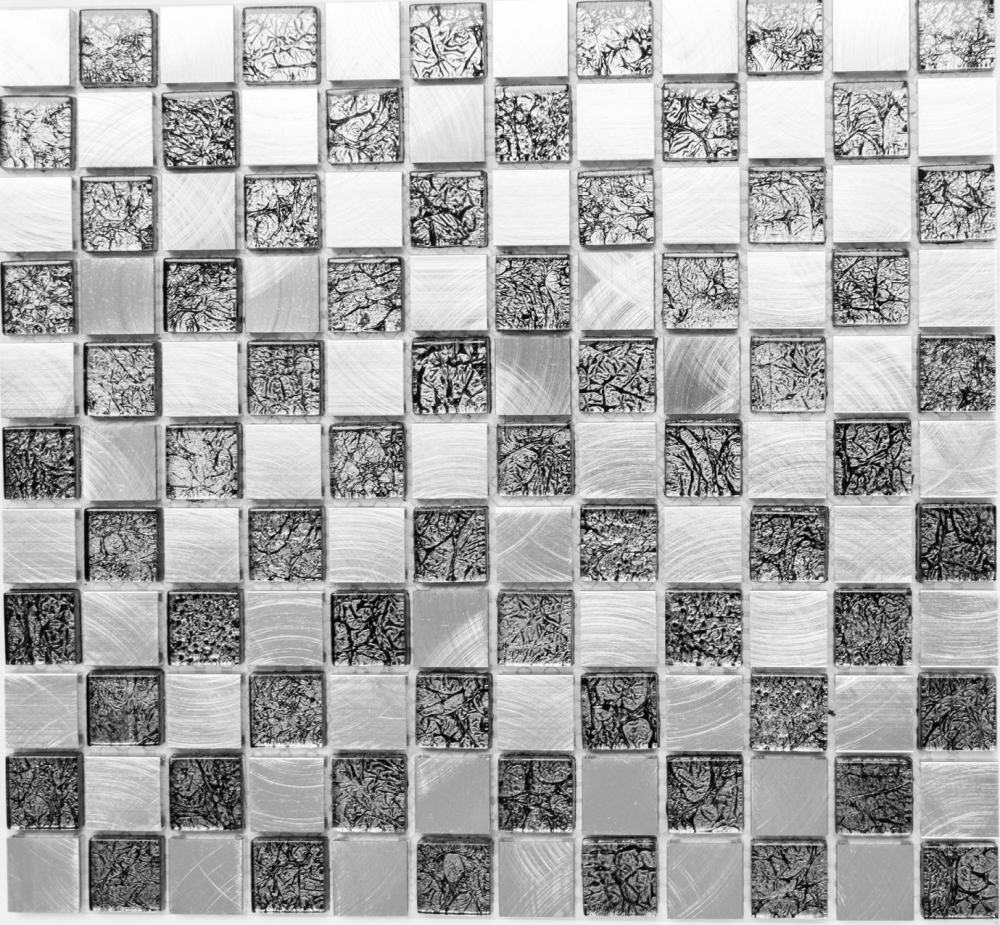 Mosaik Fliese Aluminiummosaik Glasmosaik Schachbrett Schwarz Silber Struktur Wandfliese - 49-0302_8mm
