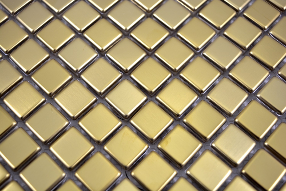 Mosaik Fliese Edelstahl Gold Gebürstet Wandfliese Küchenrückwand Badfliese - 129-0707