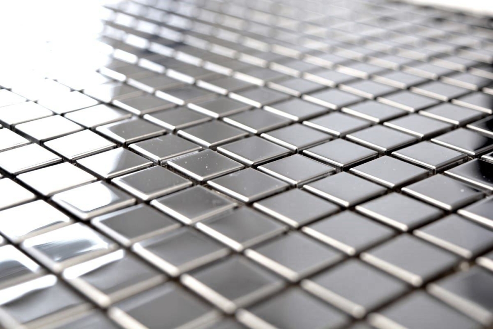 Mosaik Fliese Edelstahl Silber Stahl glänzend Küchenwand Badfliese Mosaikmatte - 129-15G