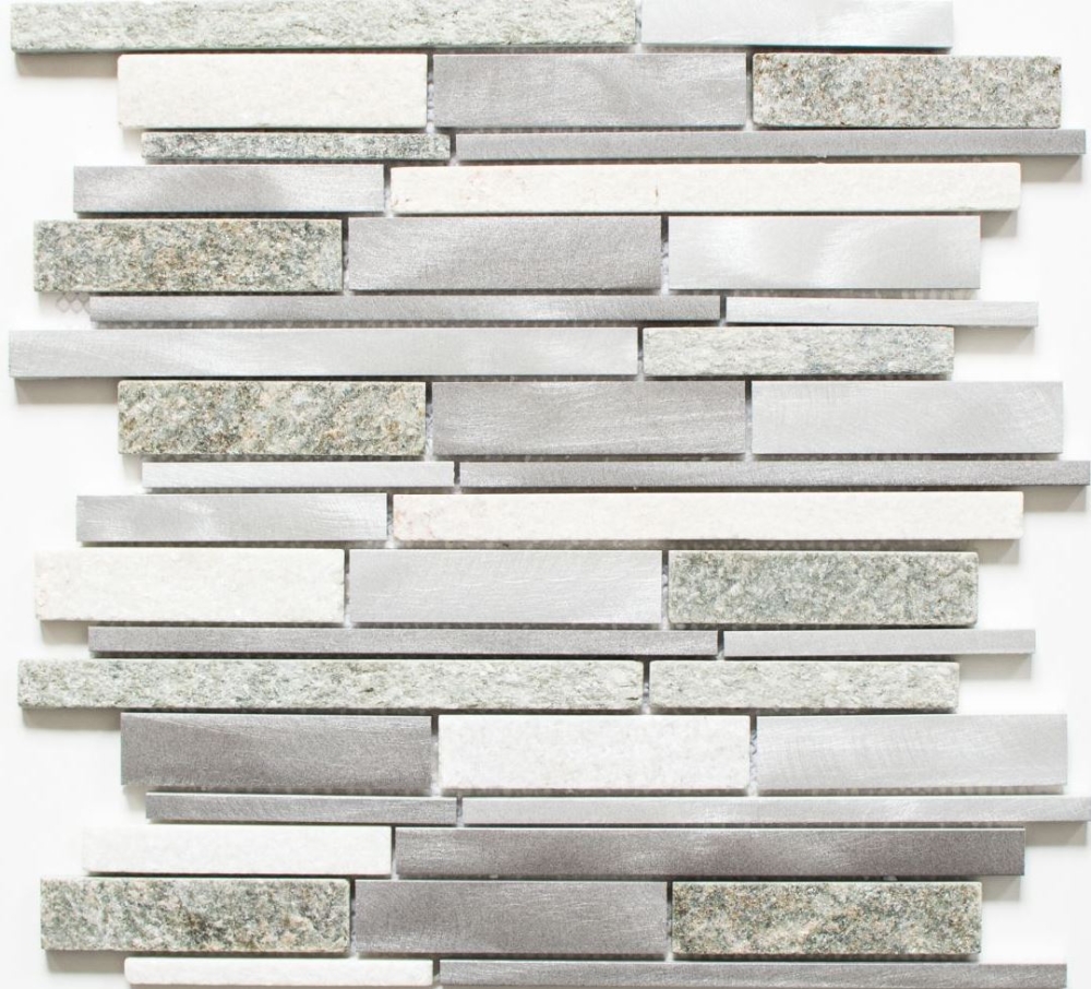 Quartzite ALU Metal Mosaique en batonnets argent gris beige clair 49-XSA535