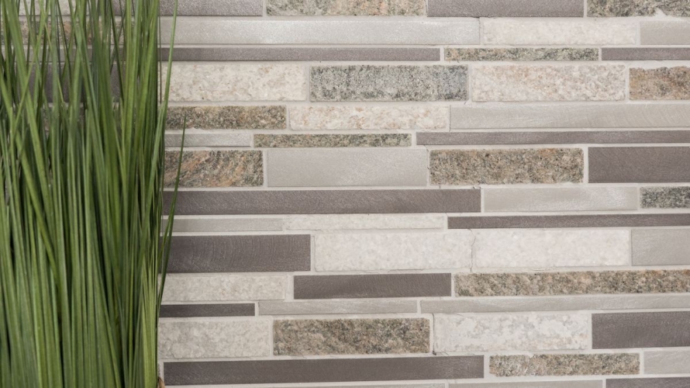 Quartzite ALU Metal Mosaique en batonnets argent gris beige clair 49-XSA535