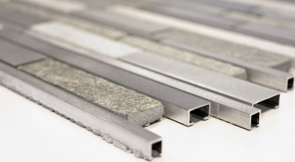 Quartzite ALU Metal Mosaique en batonnets argent gris beige clair 49-XSA535