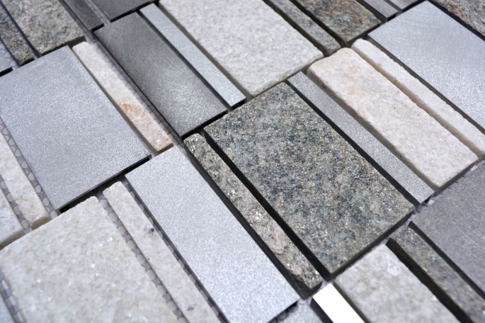 Quarzit Aluminium Mosaik Riemchen Silber Grau Anthrazit Wanverkleidung Küchenfliese - 49-505