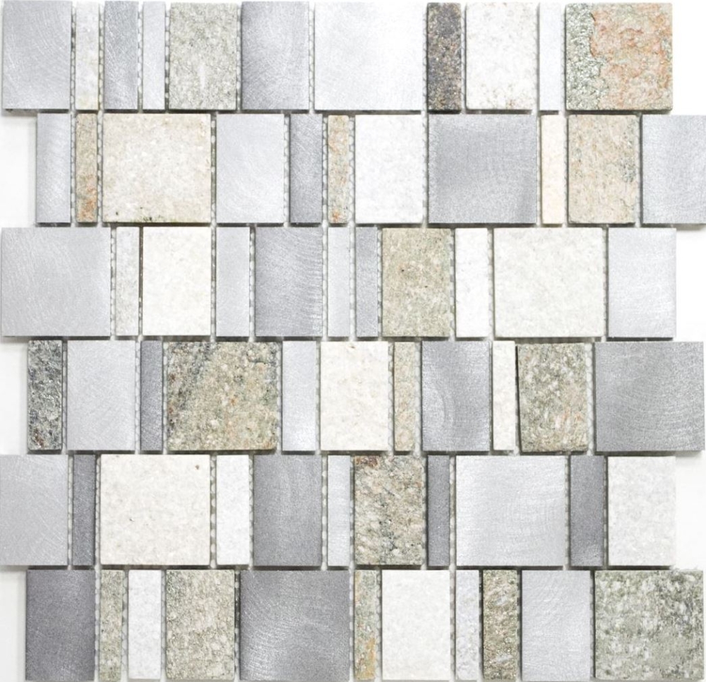 Quarzit Aluminium Mosaik Rechteck Silber Grau Anthrazit Wanverkleidung Küchenfliese - 49-515