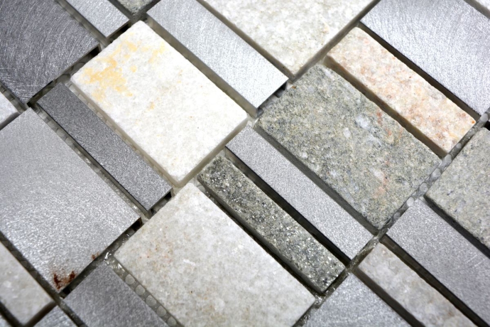 Quarzit Aluminium Mosaik Rechteck Silber Grau Anthrazit Wanverkleidung Küchenfliese - 49-515