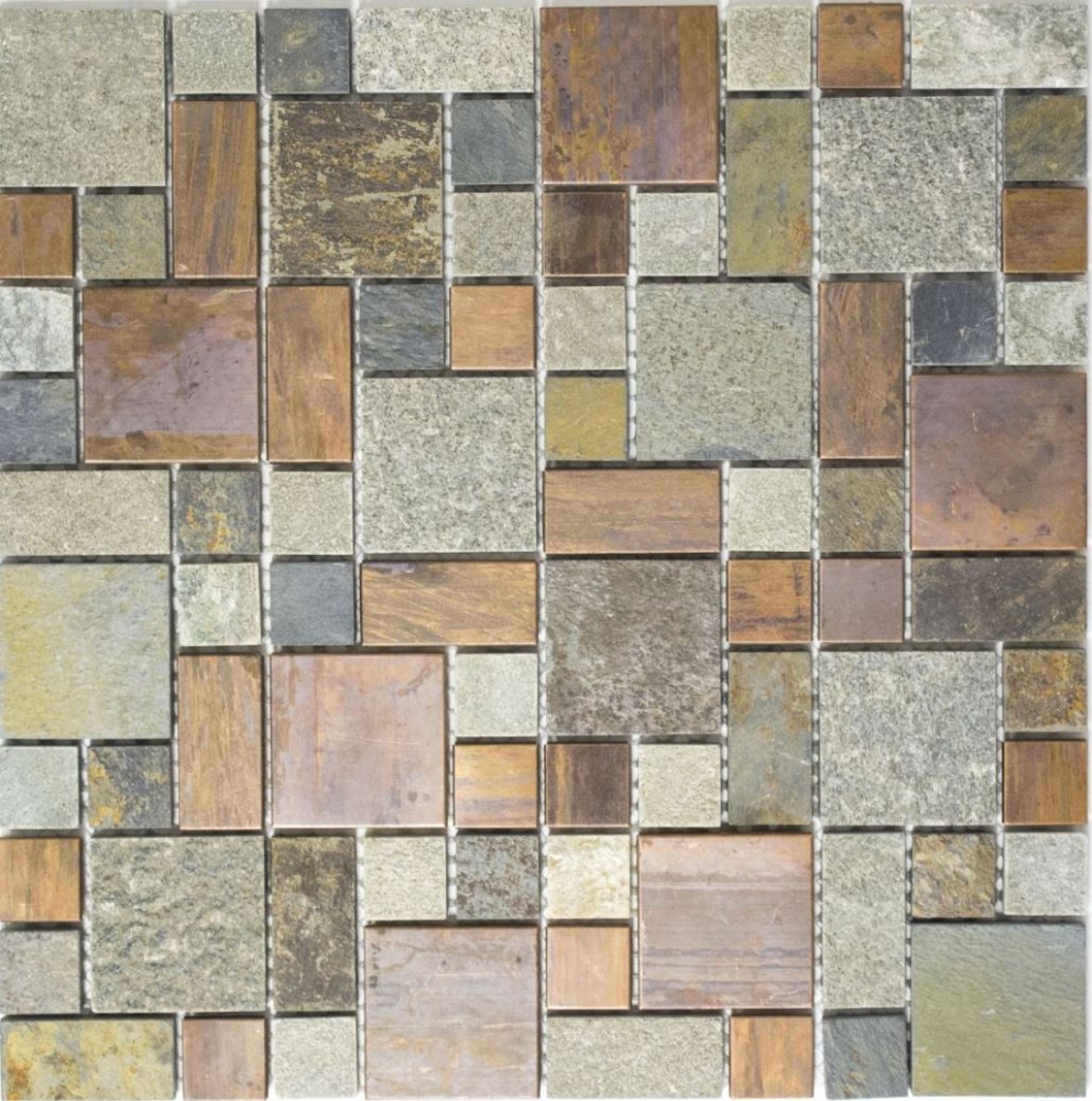 Mosaik Fliese Kupfer Braun Rost Steingrau Quarz Kombination Wandfliese - 47-595