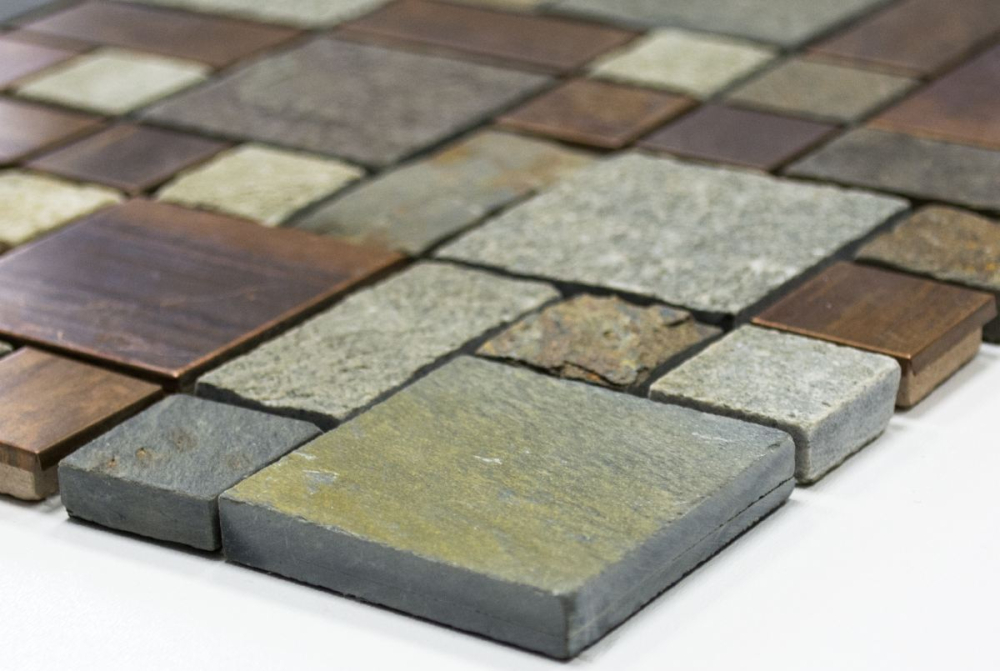 Mosaique Cuivre Marron Rouille gris Pierre Quartz Combinaison Carreau mural - 47-595