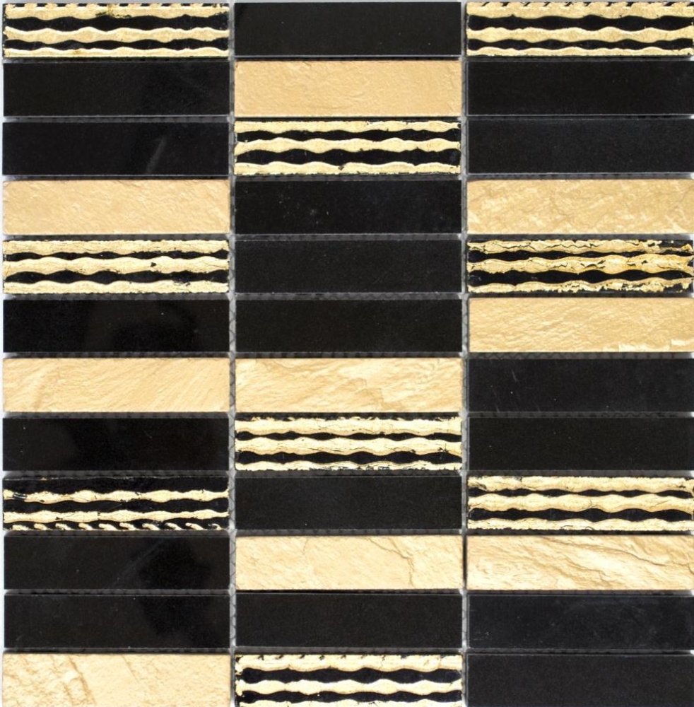 Mosaik Stäbchen Riemchen gold schwarz Marmormosaik 40-STN79